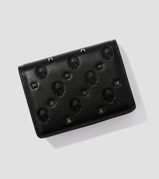 Marrowbone Leather Sacred Leather Card Wallet with skulls and square rivets